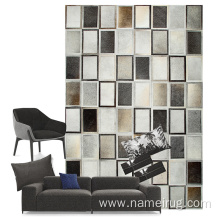 Grey real leather cowhide patchwork carpet